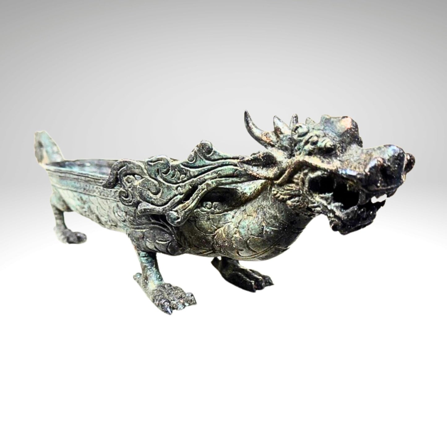 Bronze Dragon Offering Tray: Vintage Balinese Lost Wax Art