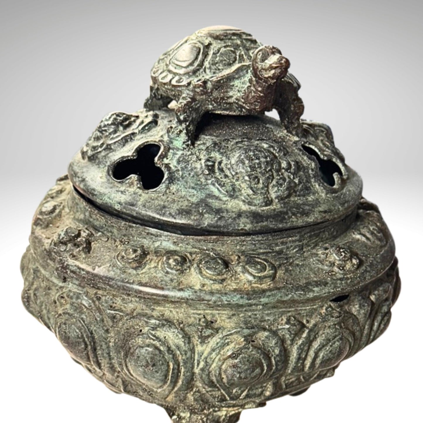 Vintage Bronze Censer World Turtle Kurma Incense Burner Verdigris Patina Bronze Indonesian Folk Art