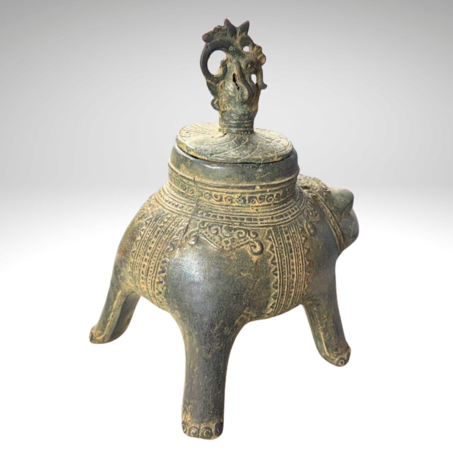 Vintage Bronze Censer Frog Incense Burner Verdigris Patina Bronze Indonesian Folk Art