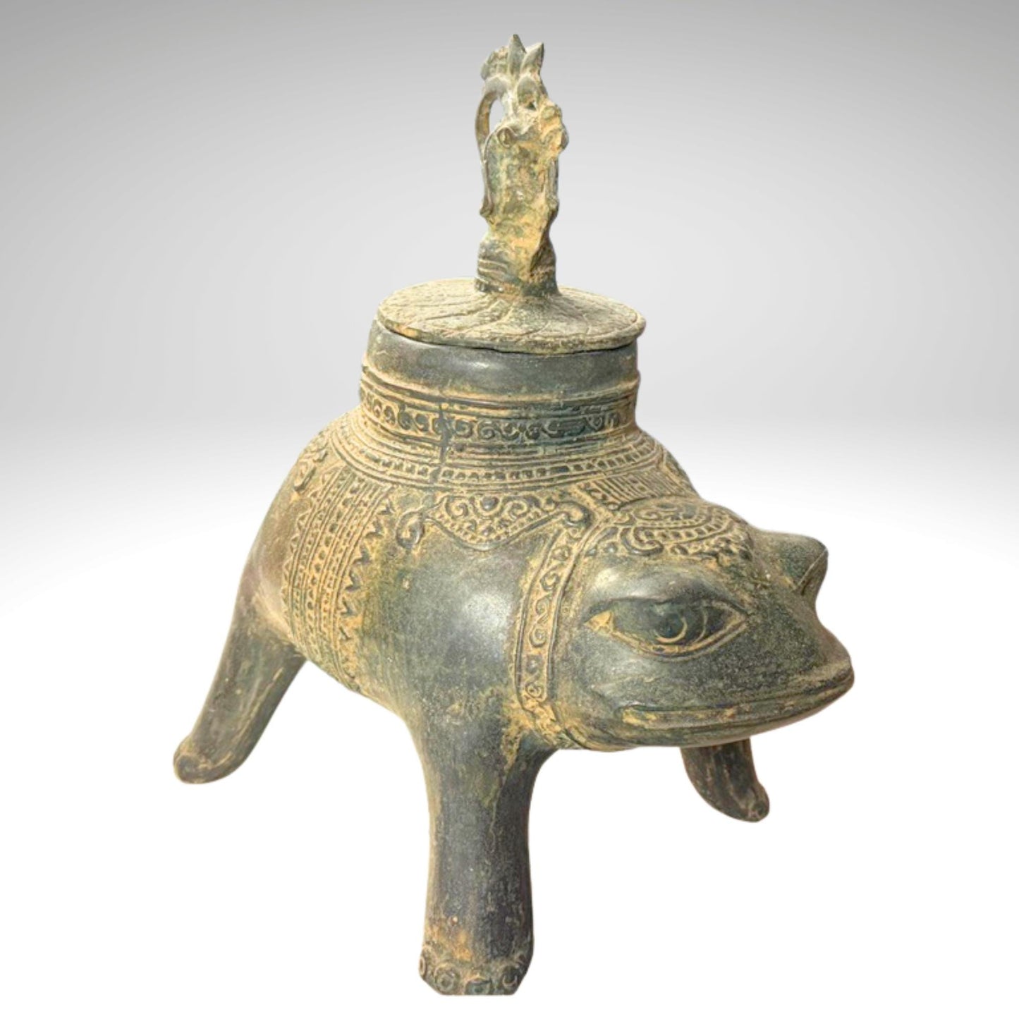 Vintage Bronze Censer Frog Incense Burner Verdigris Patina Bronze Indonesian Folk Art