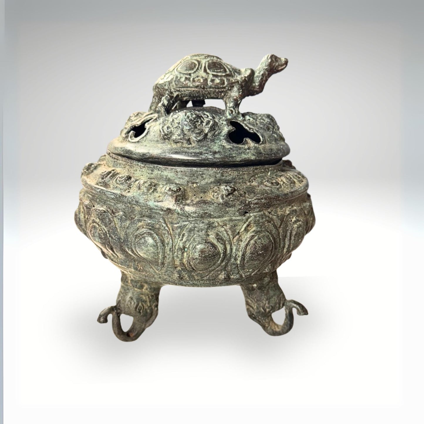 Vintage Bronze Censer World Turtle Kurma Incense Burner Verdigris Patina Bronze Indonesian Folk Art