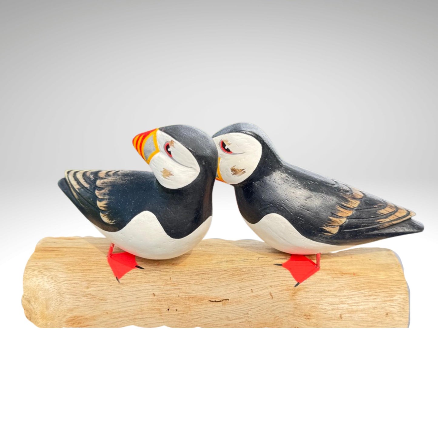 Hand Carved Atlantic Puffin Sculpture: Painted Wood Carving Seabird Statue