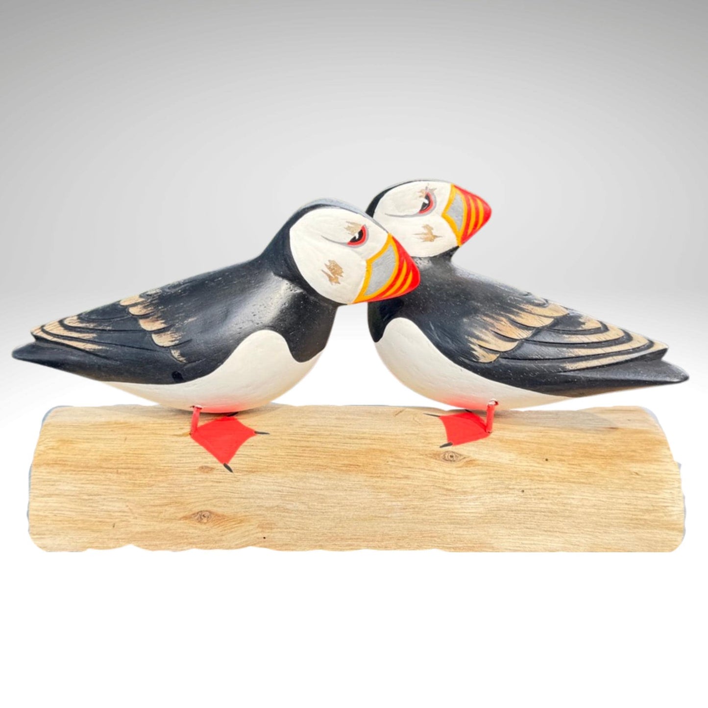 Hand Carved Atlantic Puffin Sculpture: Painted Wood Carving Seabird Statue