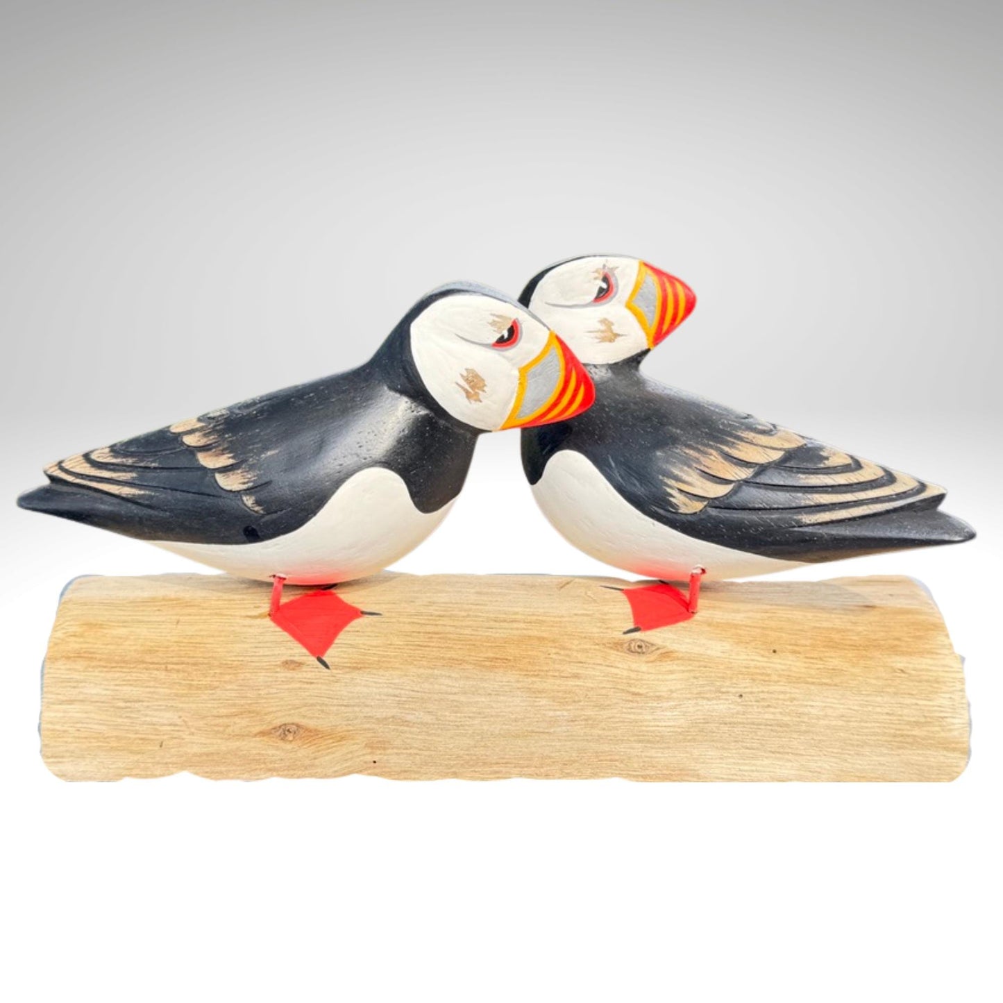 Hand Carved Atlantic Puffin Sculpture: Painted Wood Carving Seabird Statue