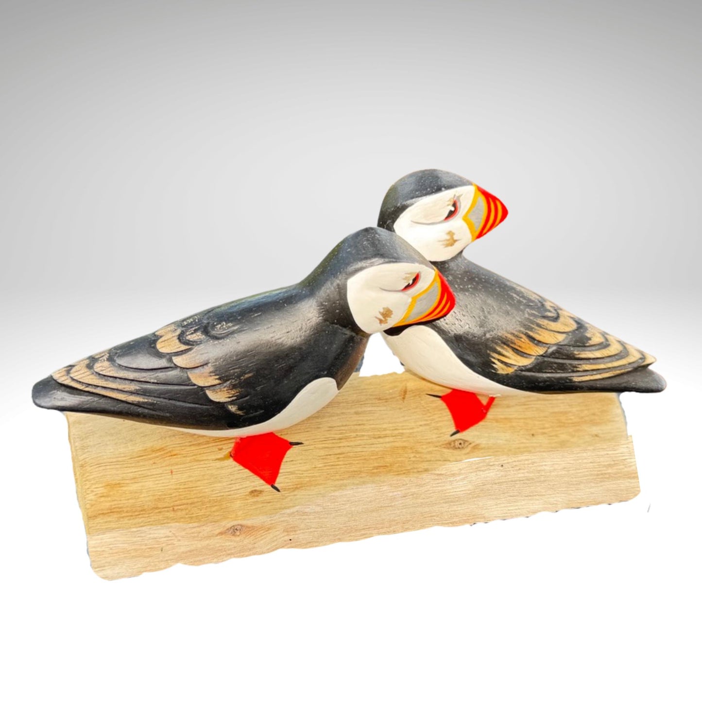 Hand Carved Atlantic Puffin Sculpture: Painted Wood Carving Seabird Statue