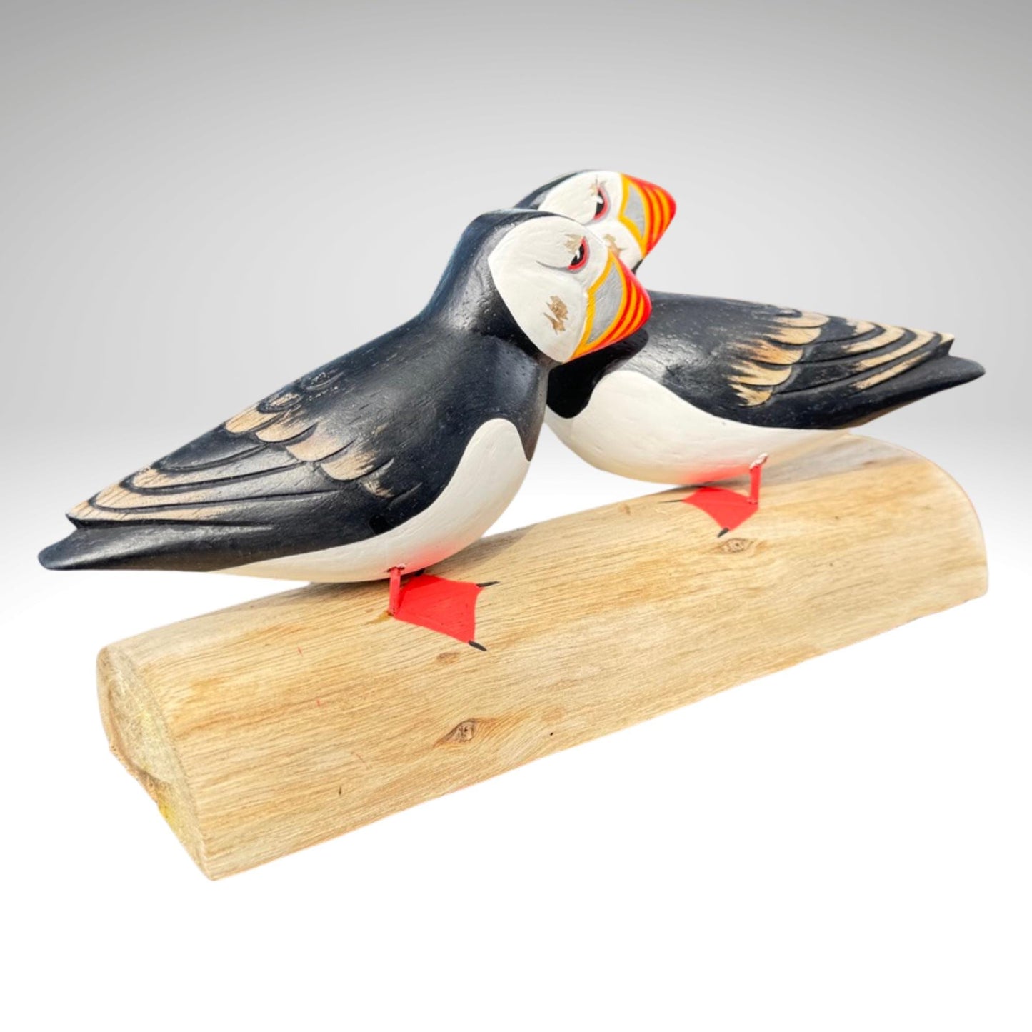 Hand Carved Atlantic Puffin Sculpture: Painted Wood Carving Seabird Statue