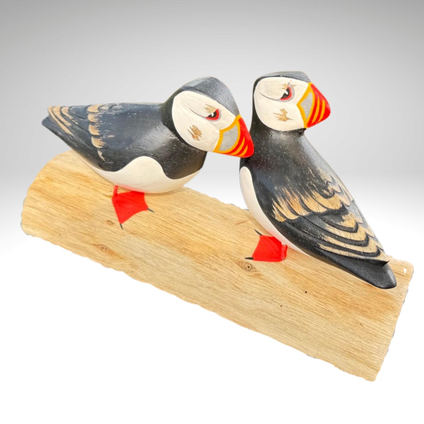 Hand Carved Atlantic Puffin Sculpture: Painted Wood Carving Seabird Statue