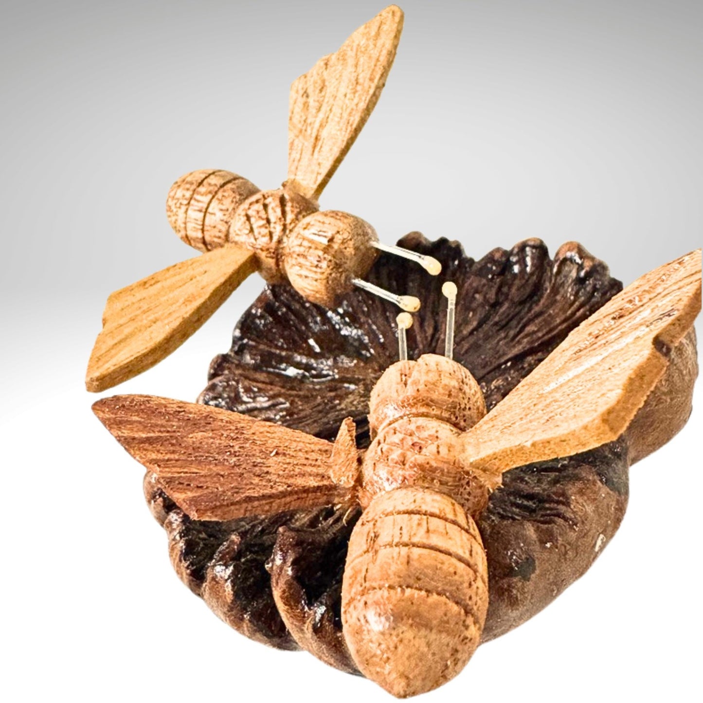 Honey Bee Hand Carved Statue: Balinese Parasite Mushroom Wood Honeybee Carving