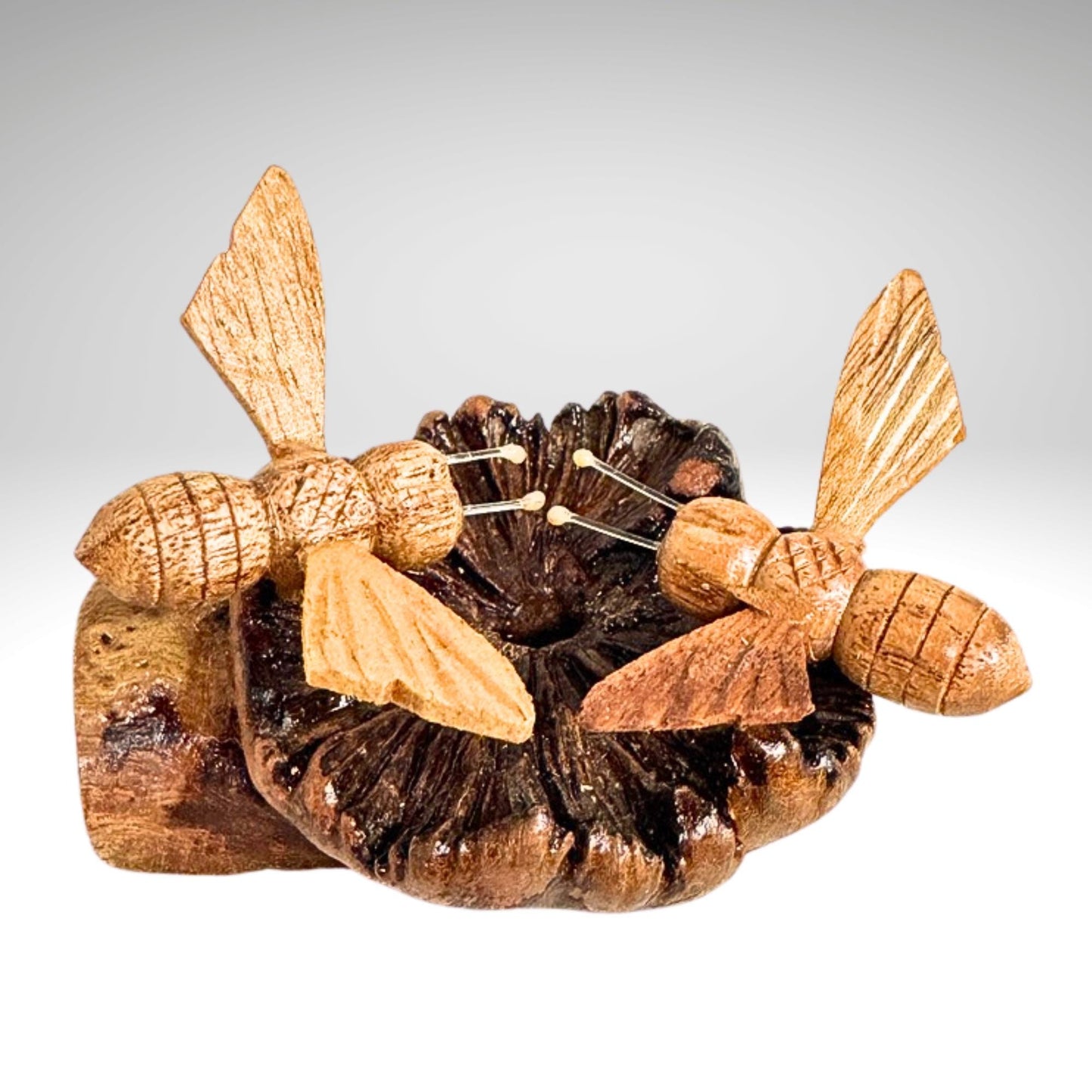 Honey Bee Hand Carved Statue: Balinese Parasite Mushroom Wood Honeybee Carving