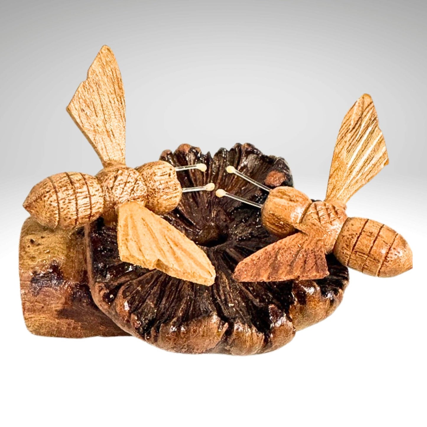 Honey Bee Hand Carved Statue: Balinese Parasite Mushroom Wood Honeybee Carving