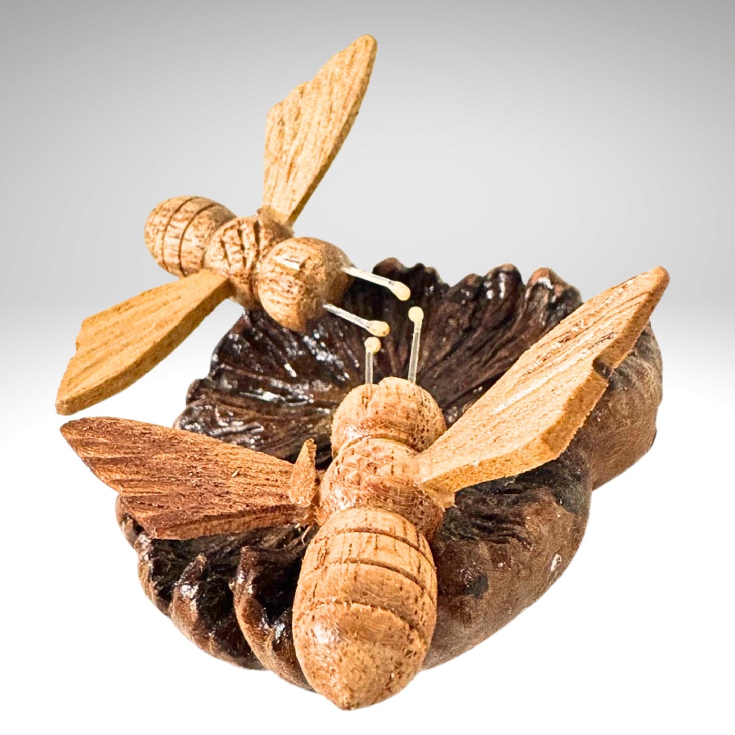 Honey Bee Hand Carved Statue: Balinese Parasite Mushroom Wood Honeybee Carving