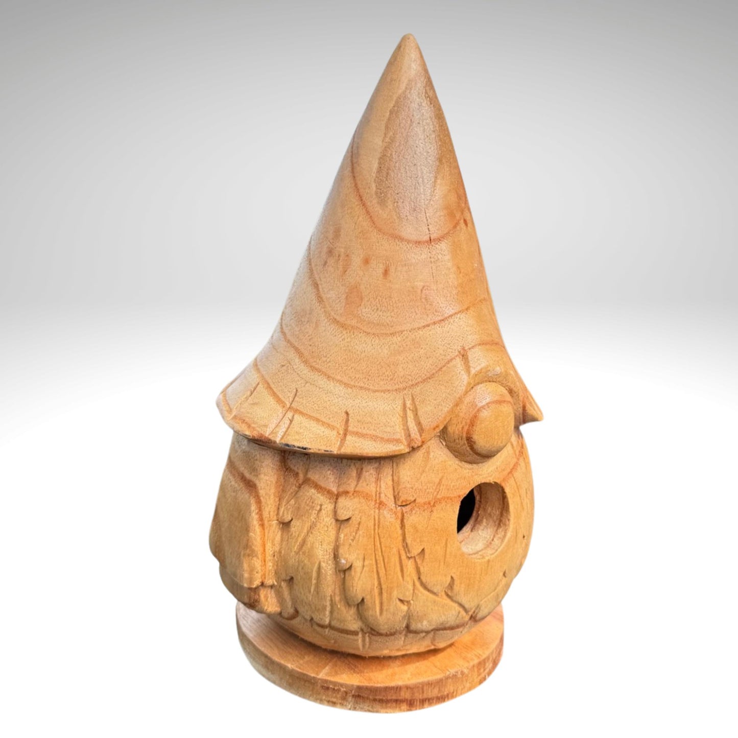 Garden Gnome Hand Carved Wood Bird house: Rustic Garden decor