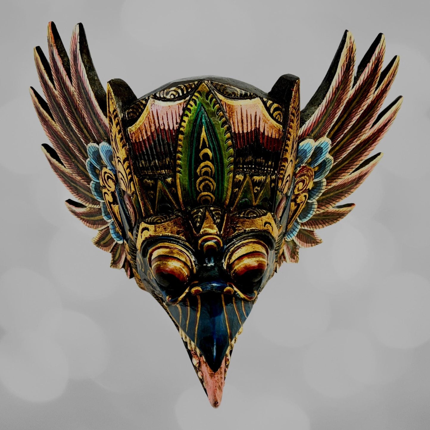 Balinese Garuda Mask, Mount of Vishnu, Hand Carved Wood Wall Decor Bali Folk Art