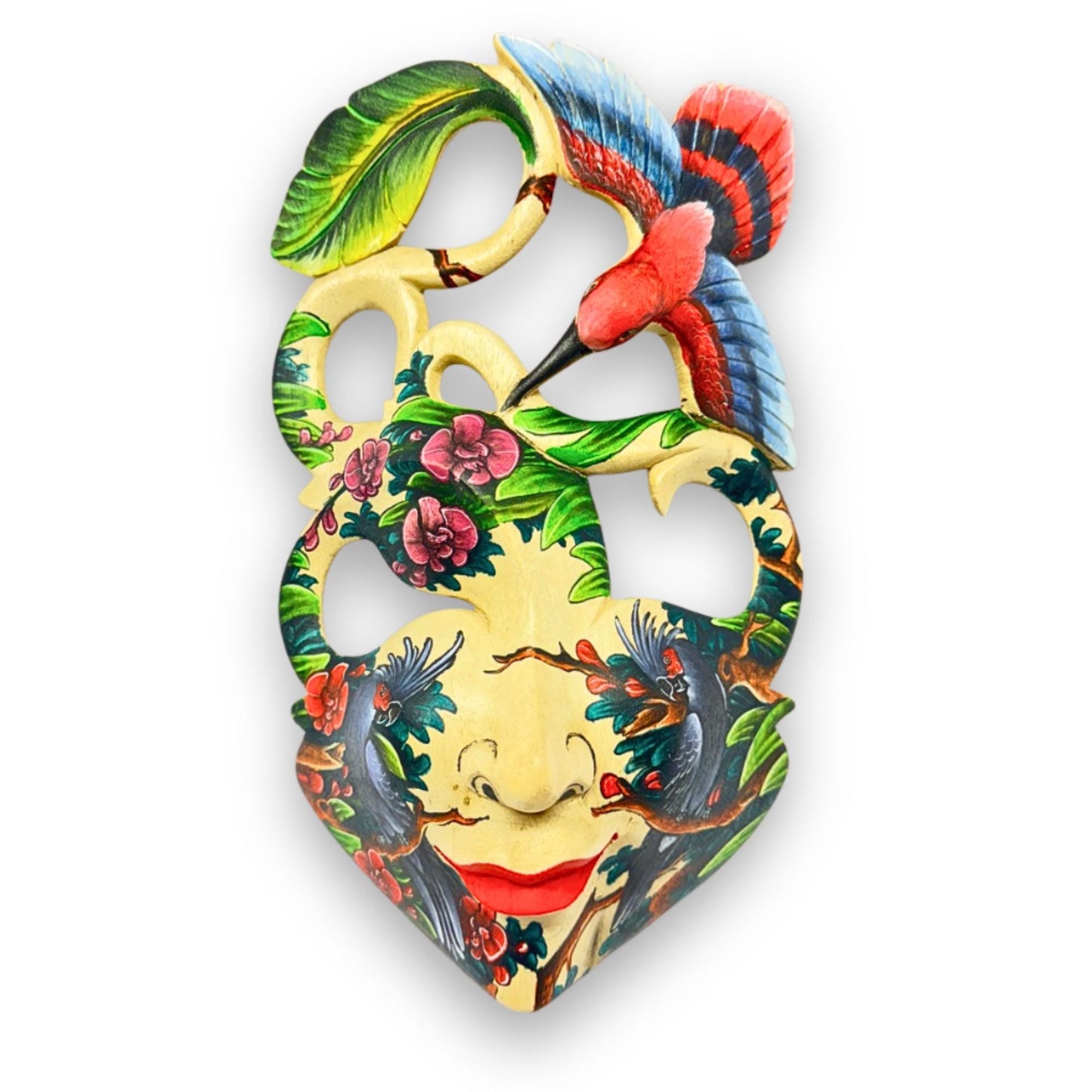 Hand Carved Wood Balinese Abstract Goddess Mask: Dewi Bawang, Hand-painted  Wall Art
