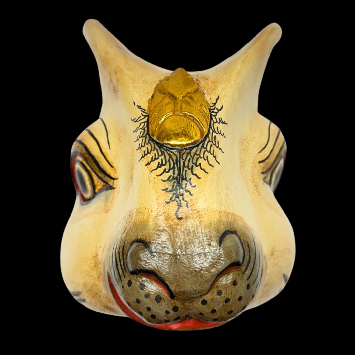Balinese White Rabbit Mask: Hand Carved Wood Bali Folk Art Wall Sculpture