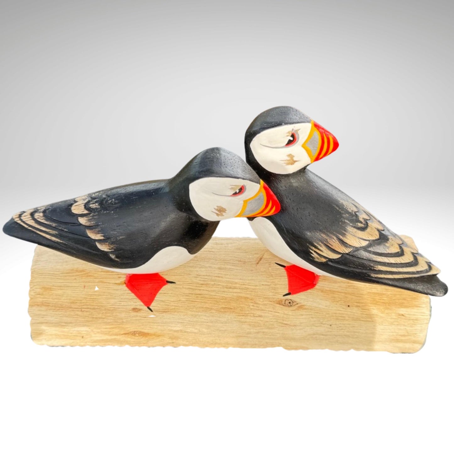 Hand Carved Atlantic Puffin Sculpture: Painted Wood Carving Seabird Statue
