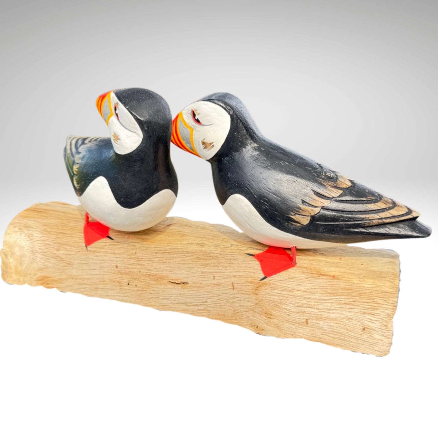 Hand Carved Atlantic Puffin Sculpture: Painted Wood Carving Seabird Statue