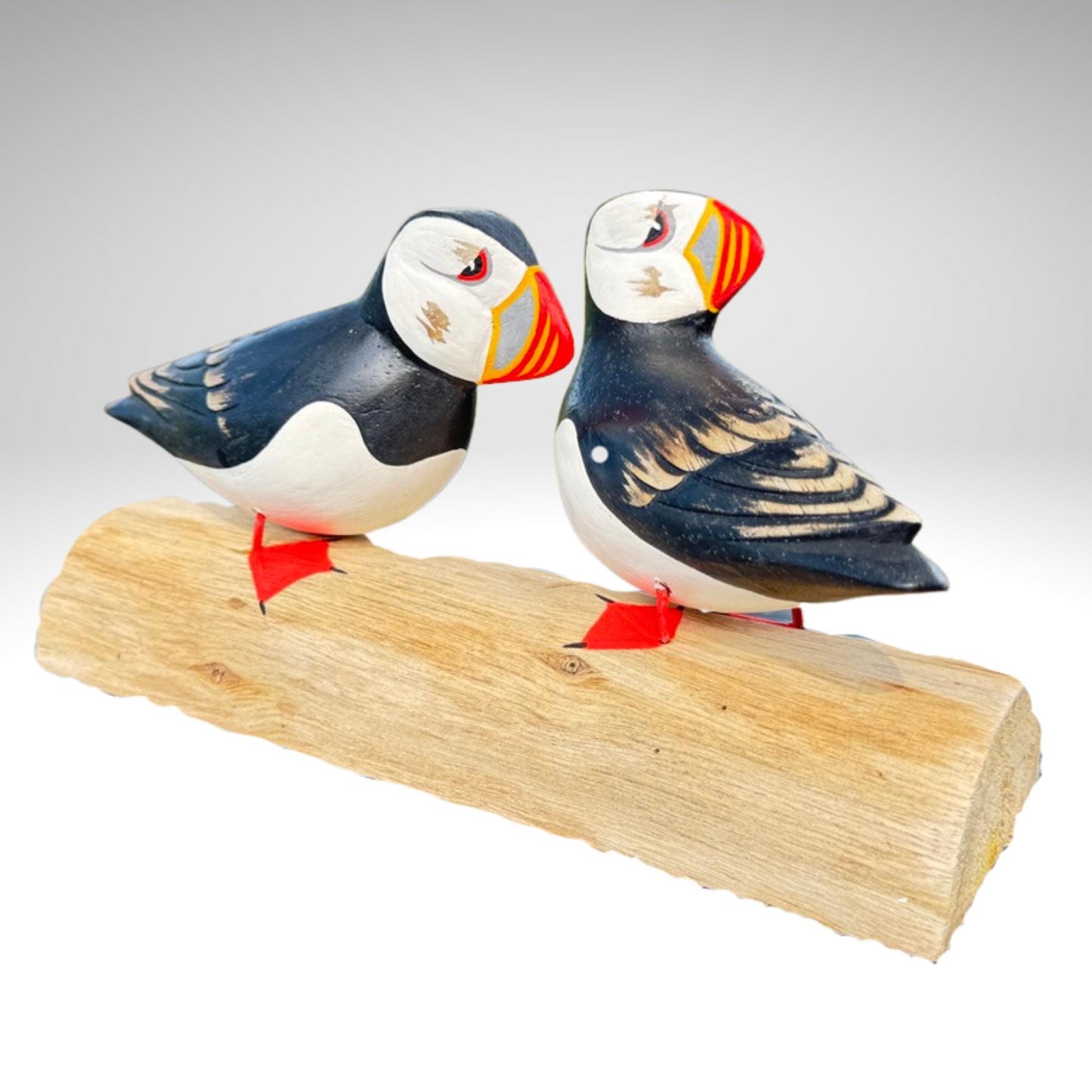 Hand Carved Atlantic Puffin Sculpture: Painted Wood Carving Seabird Statue