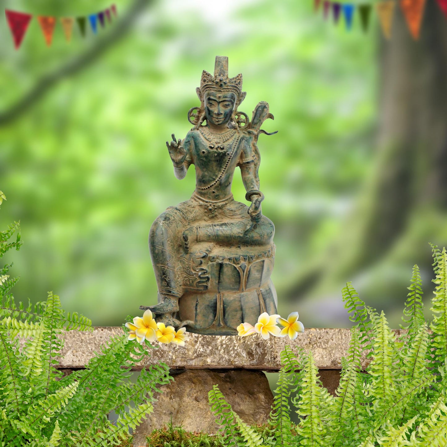 Balinese Dewi Sri Verdigris Bronze Statue Rice Goddess Lost wax Art Sculpture Bali Art