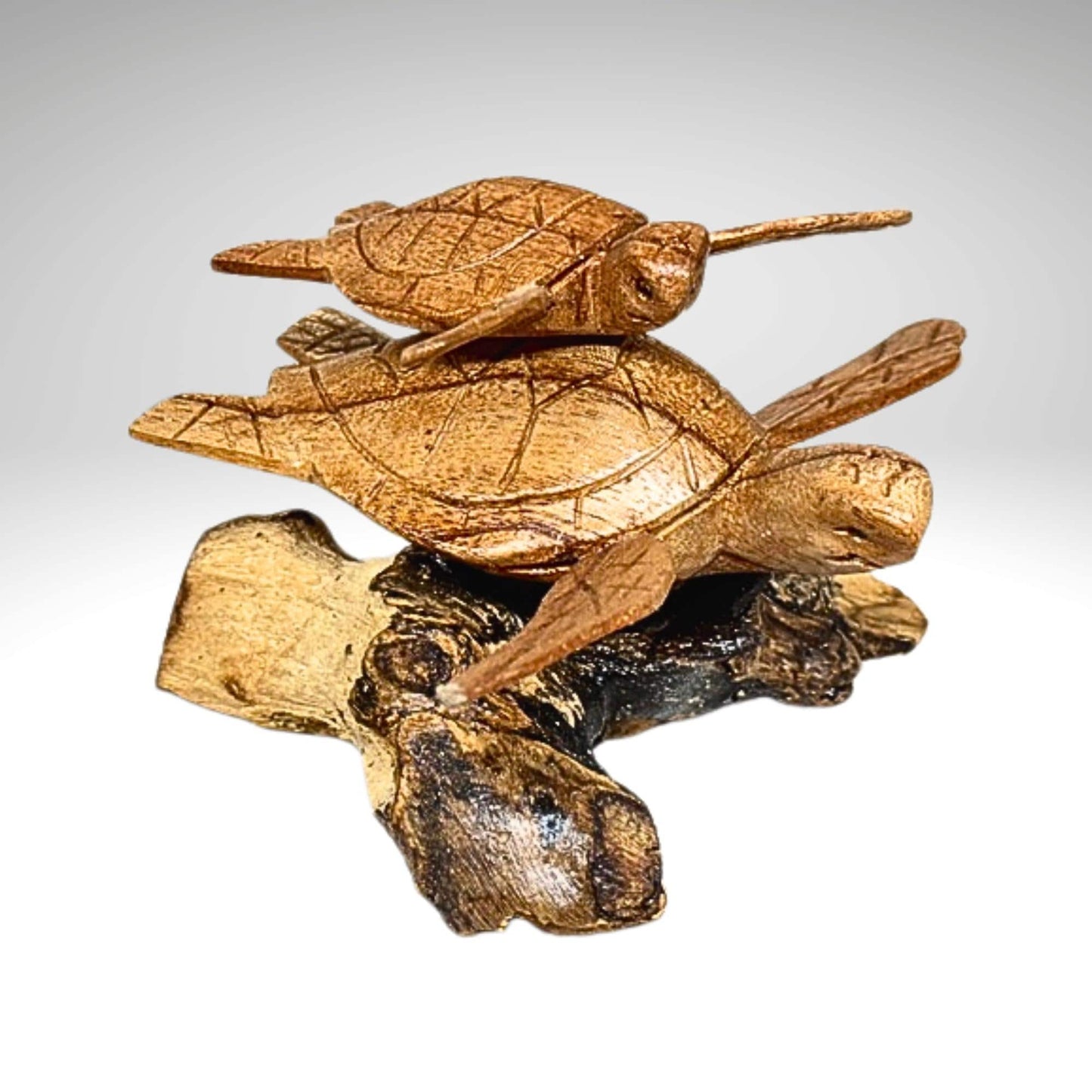 Hand Carved Double Sea Turtle Sculpture: Balinese Marine Art Wood Carving Statue