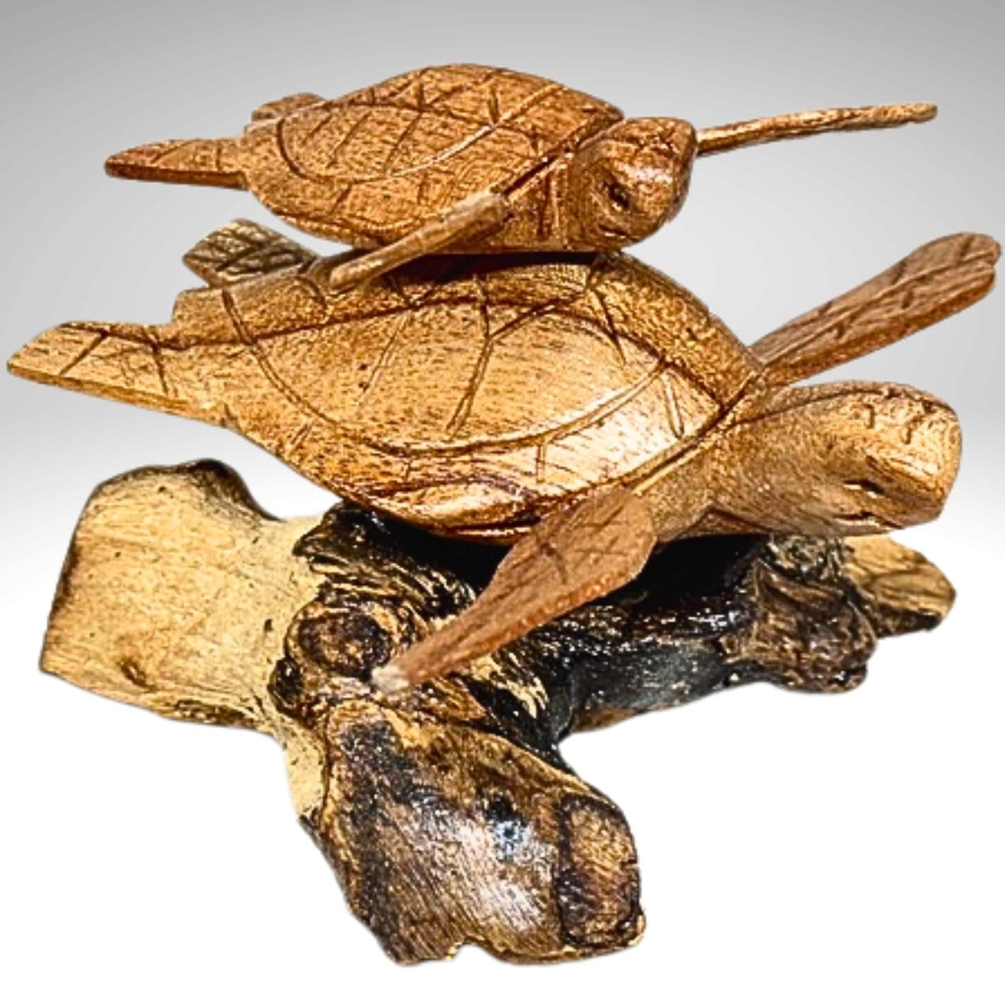 Hand Carved Double Sea Turtle Sculpture: Balinese Marine Art Wood Carving Statue