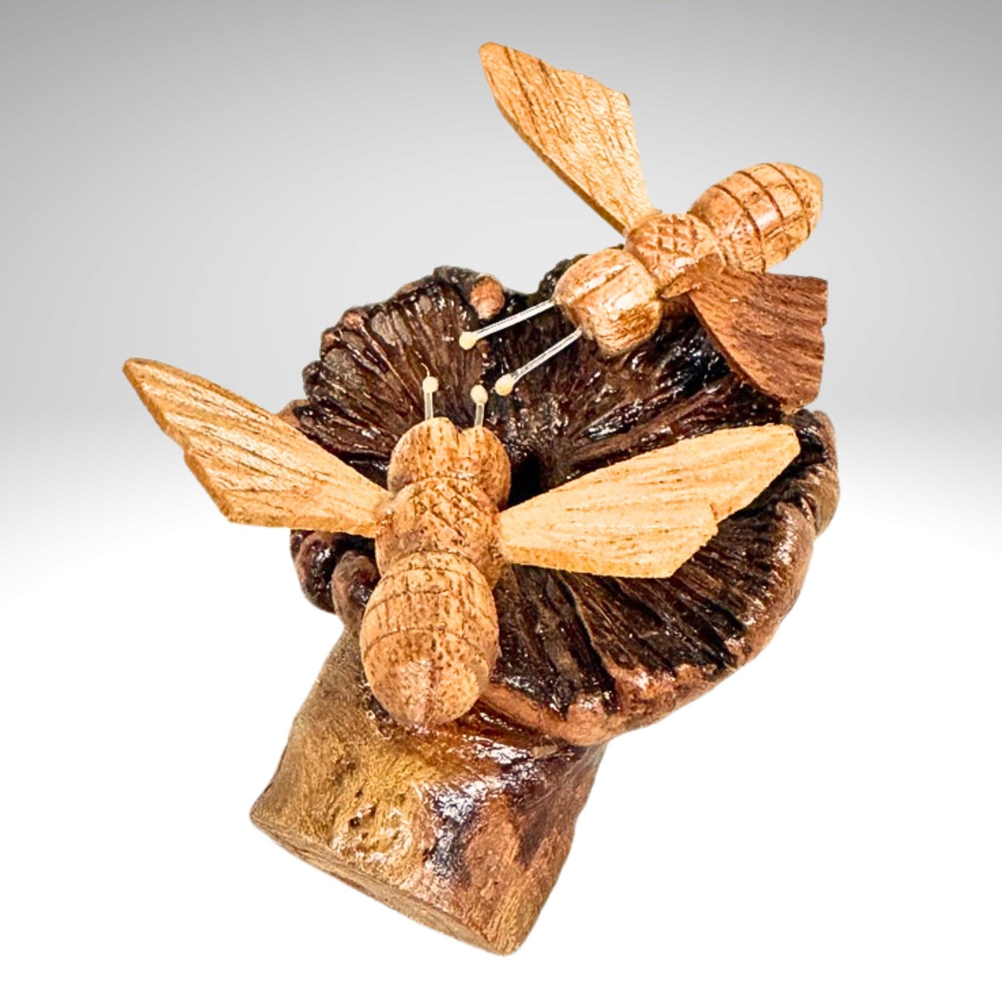 Honey Bee Hand Carved Statue: Balinese Parasite Mushroom Wood Honeybee Carving