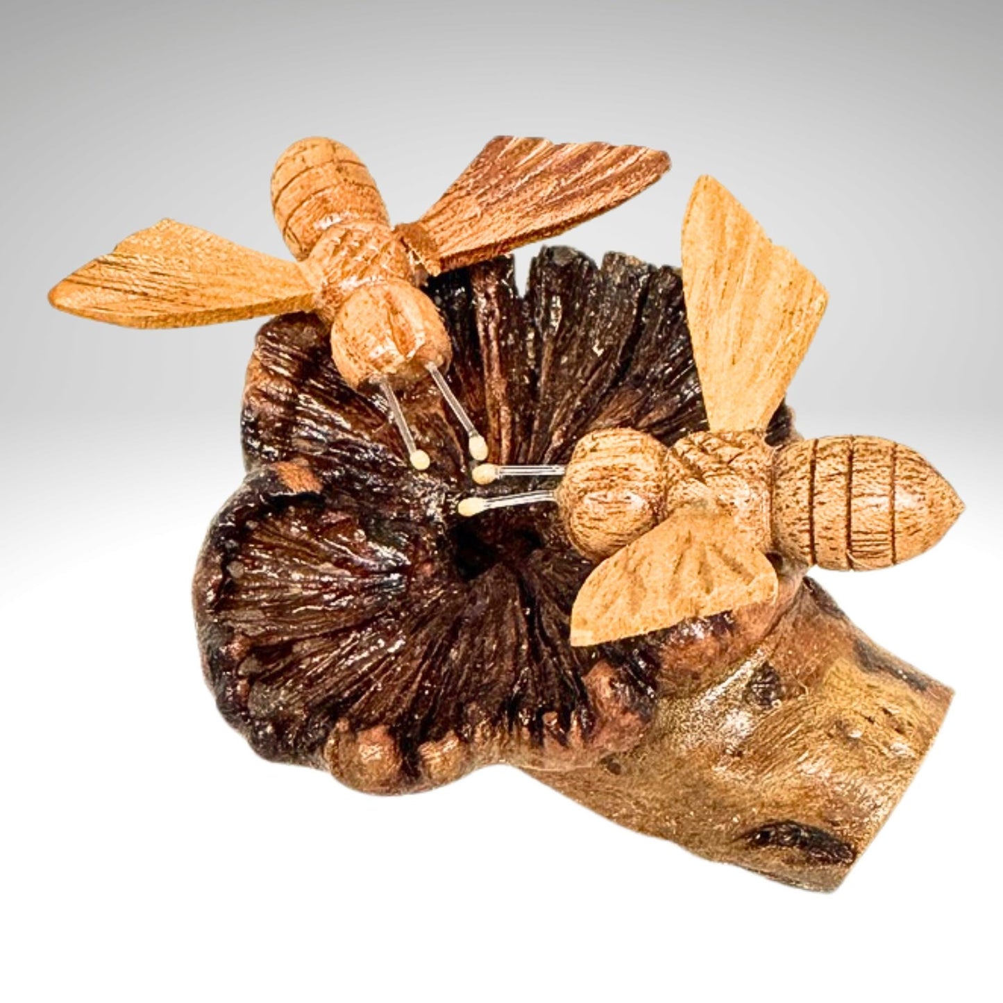 Honey Bee Hand Carved Statue: Balinese Parasite Mushroom Wood Honeybee Carving