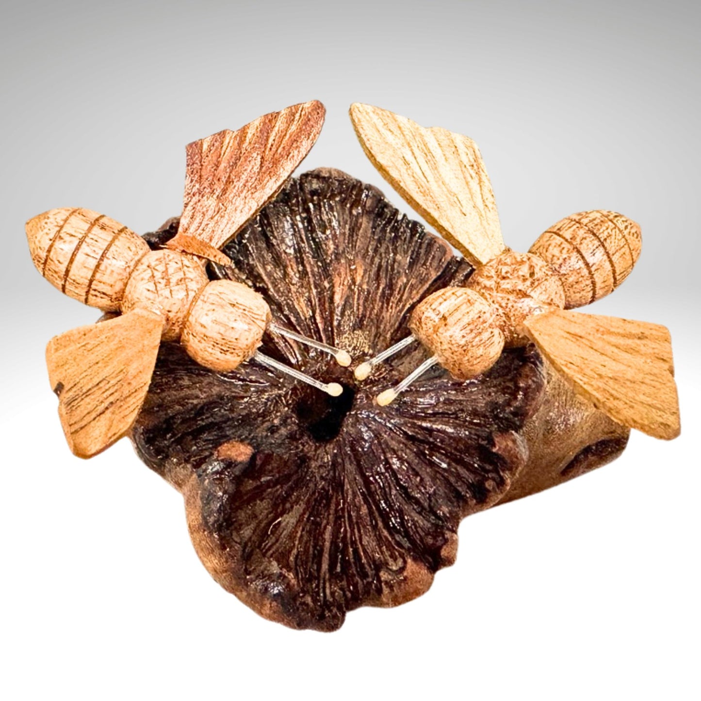 Honey Bee Hand Carved Statue: Balinese Parasite Mushroom Wood Honeybee Carving
