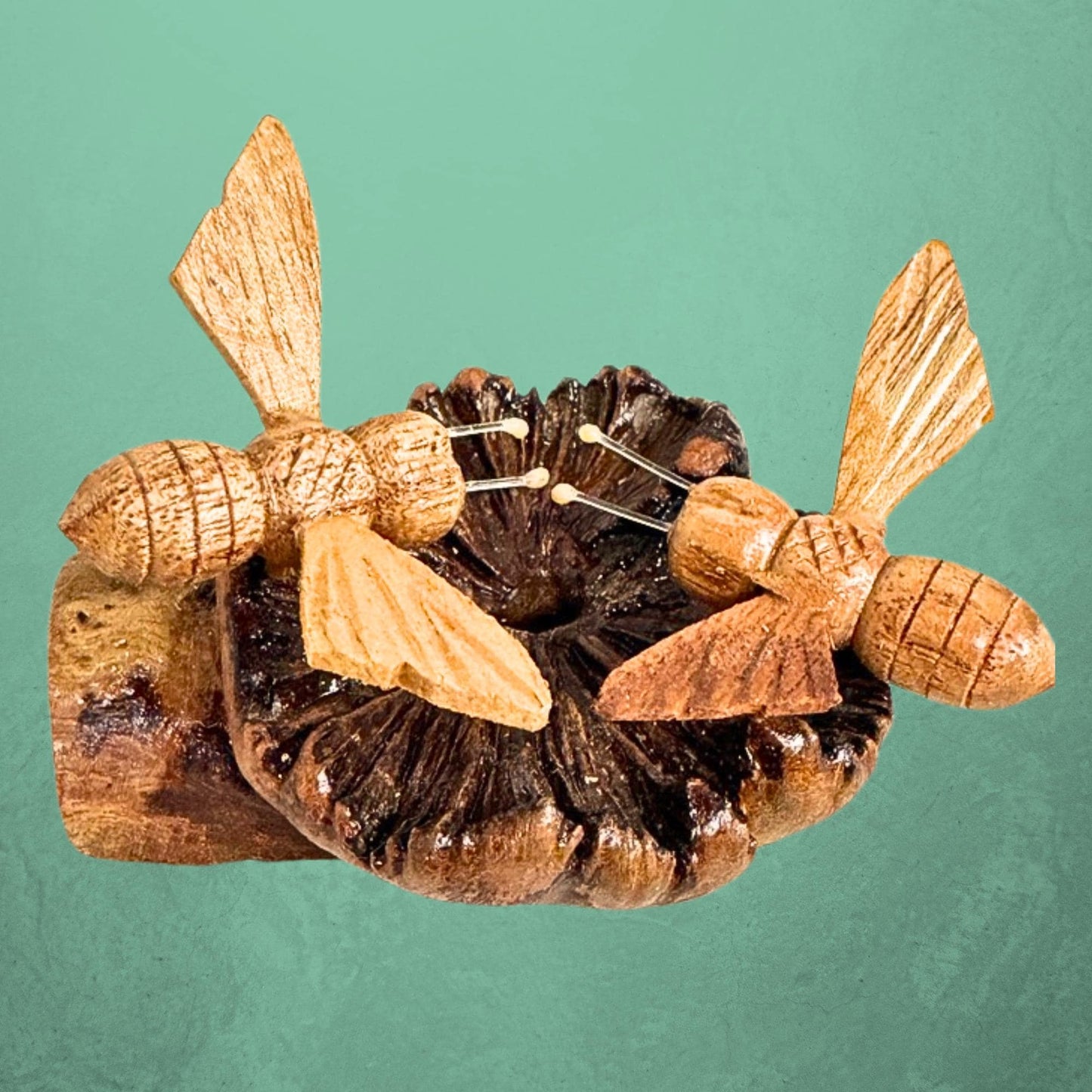 Honey Bee Hand Carved Statue: Balinese Parasite Mushroom Wood Honeybee Carving