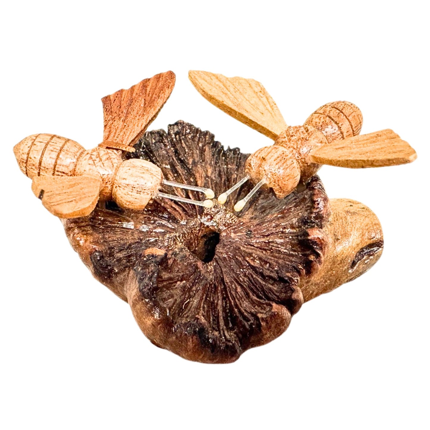 Honey Bee Hand Carved Statue: Balinese Parasite Mushroom Wood Honeybee Carving