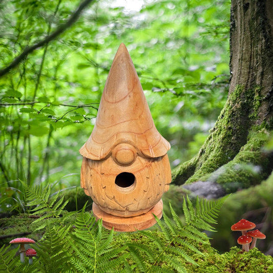 Garden Gnome Hand Carved Wood Bird house: Rustic Garden decor
