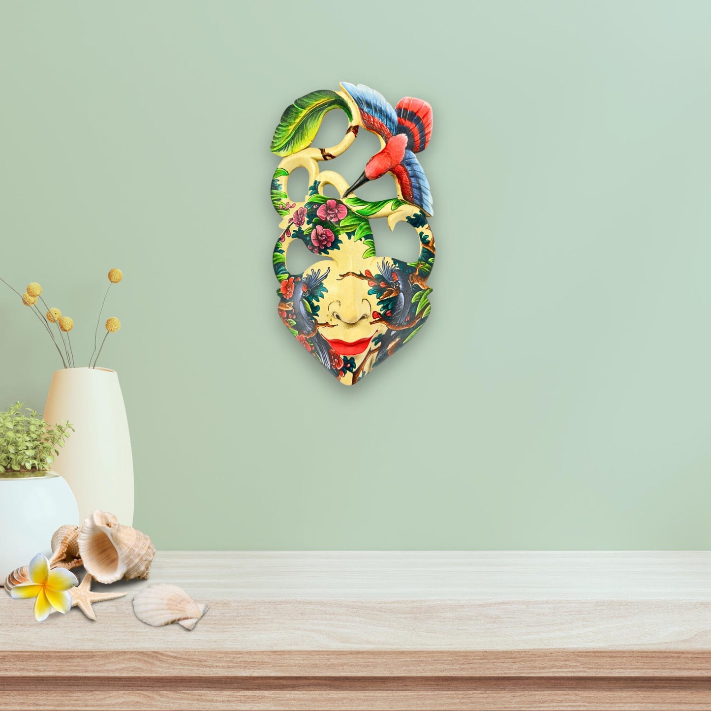 Hand Carved Wood Balinese Abstract Goddess Mask: Dewi Bawang, Hand-painted  Wall Art