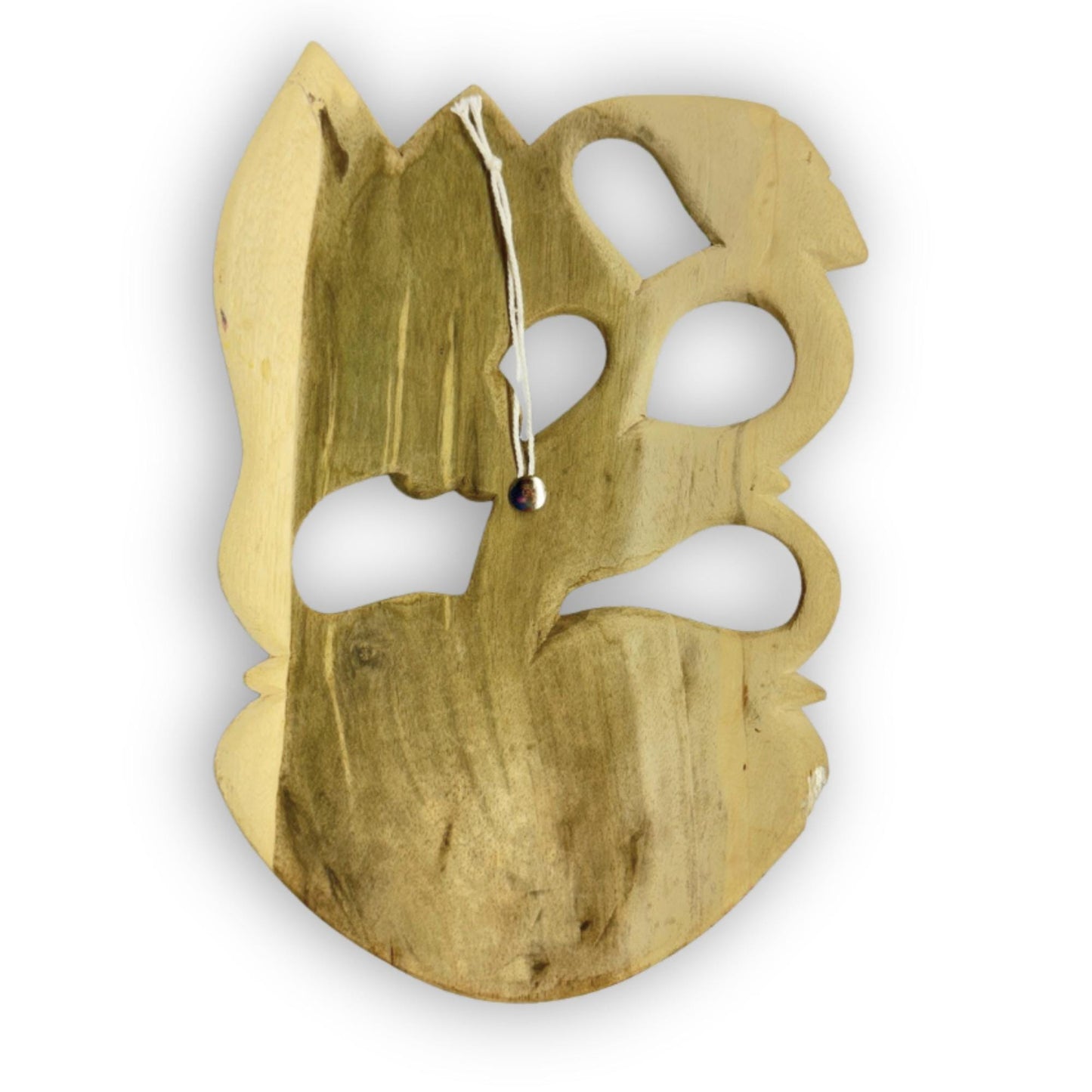 Hand Carved Wood Balinese Goddess Mask: Hand-painted Tiger Abstract Carving, Wall Art