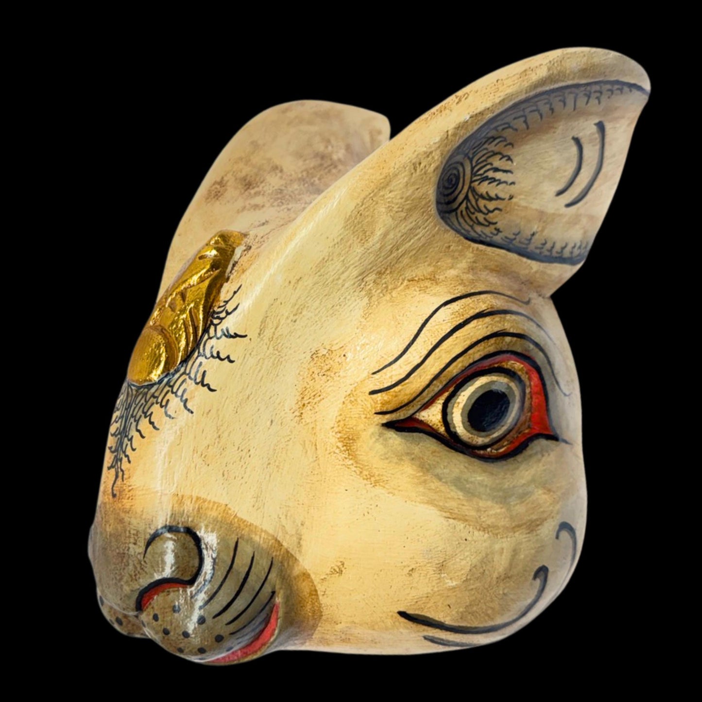 Balinese White Rabbit Mask: Hand Carved Wood Bali Folk Art Wall Sculpture