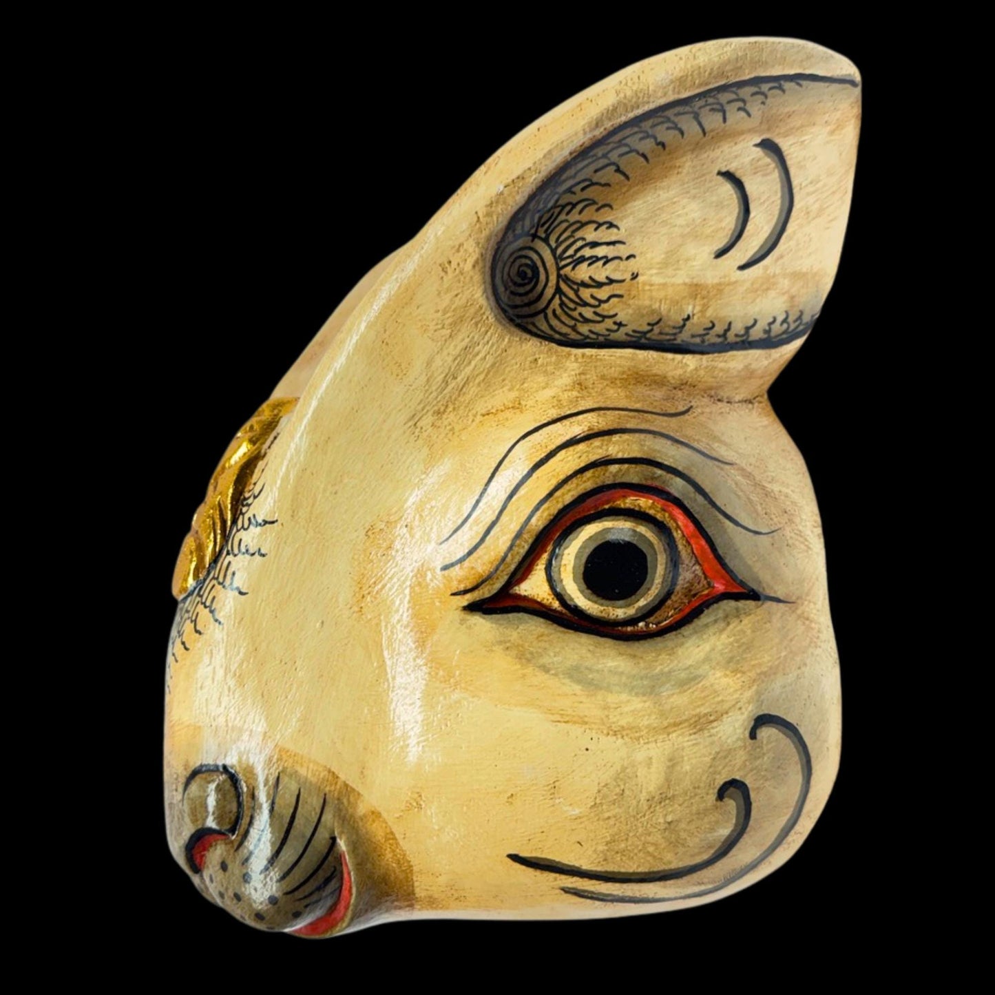 Balinese White Rabbit Mask: Hand Carved Wood Bali Folk Art Wall Sculpture
