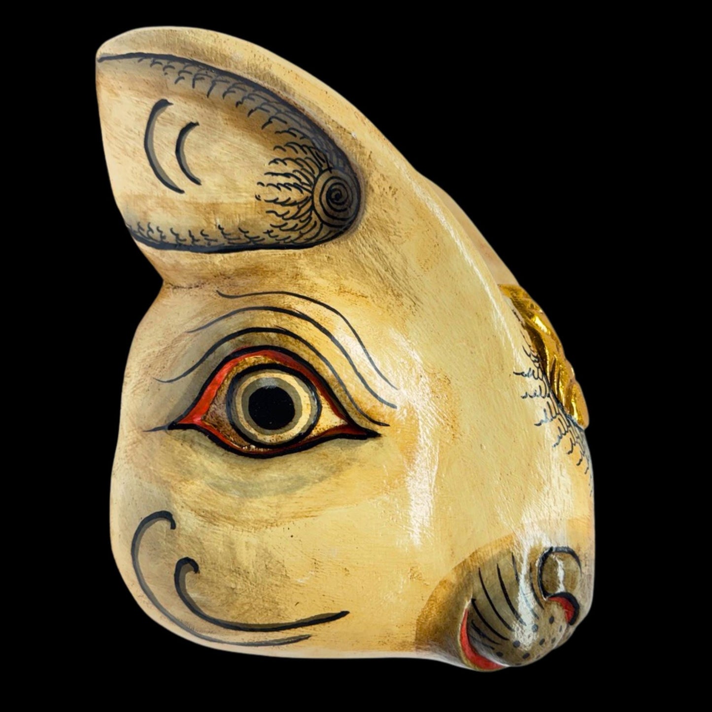 Balinese White Rabbit Mask: Hand Carved Wood Bali Folk Art Wall Sculpture