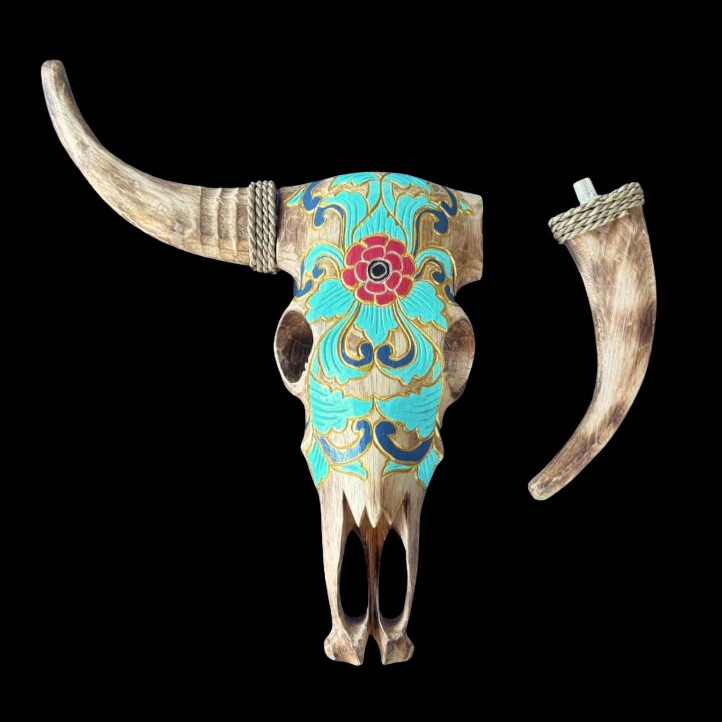 Hand Carved Wood Steer Skull: Faux Taxidermy Wall Mount Vegan Decor