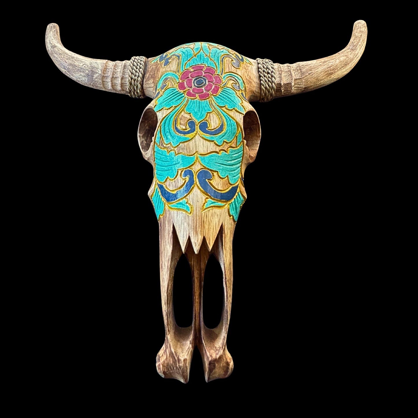 Hand Carved Wood Steer Skull: Faux Taxidermy Wall Mount Vegan Decor