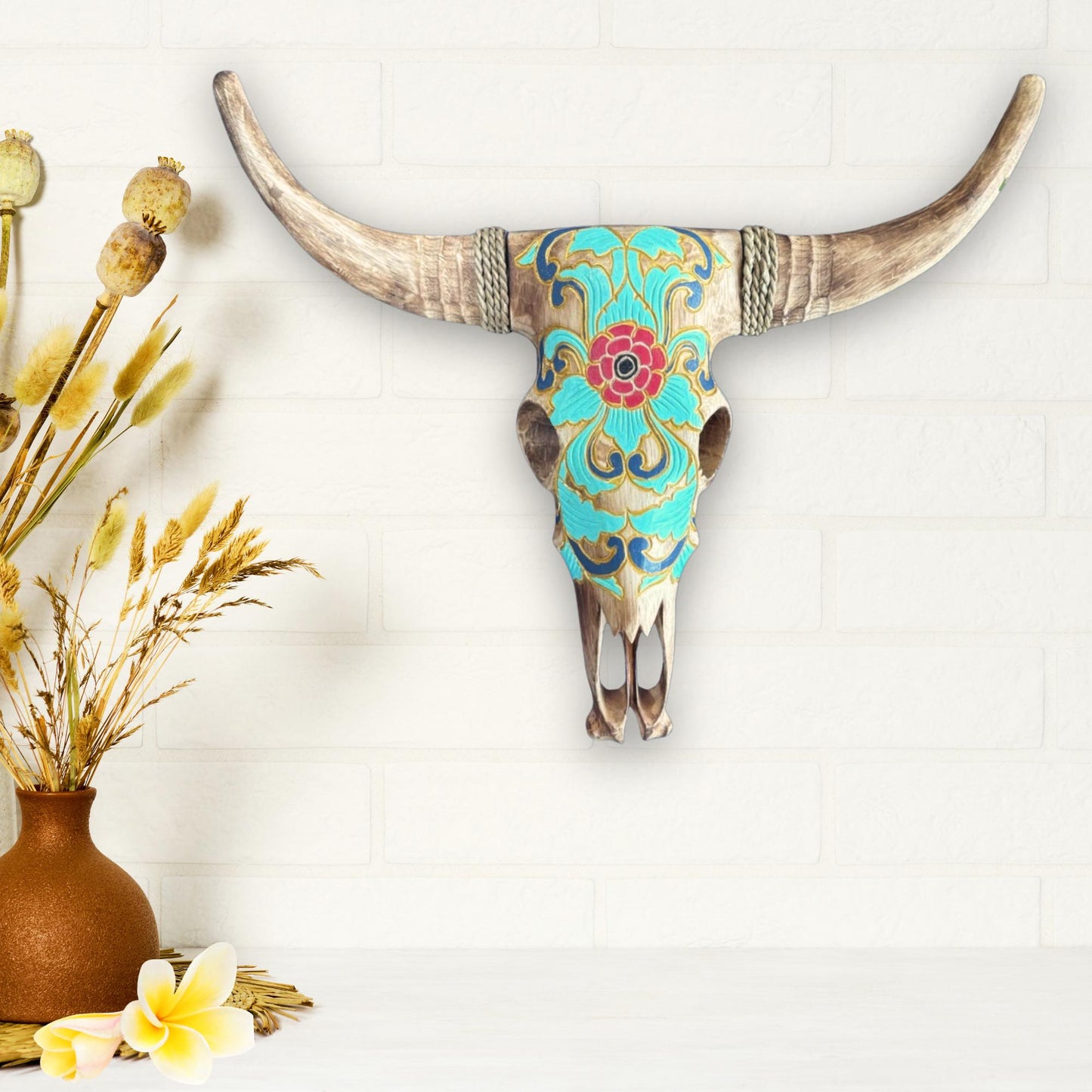 Hand Carved Wood Steer Skull: Faux Taxidermy Wall Mount Vegan Decor