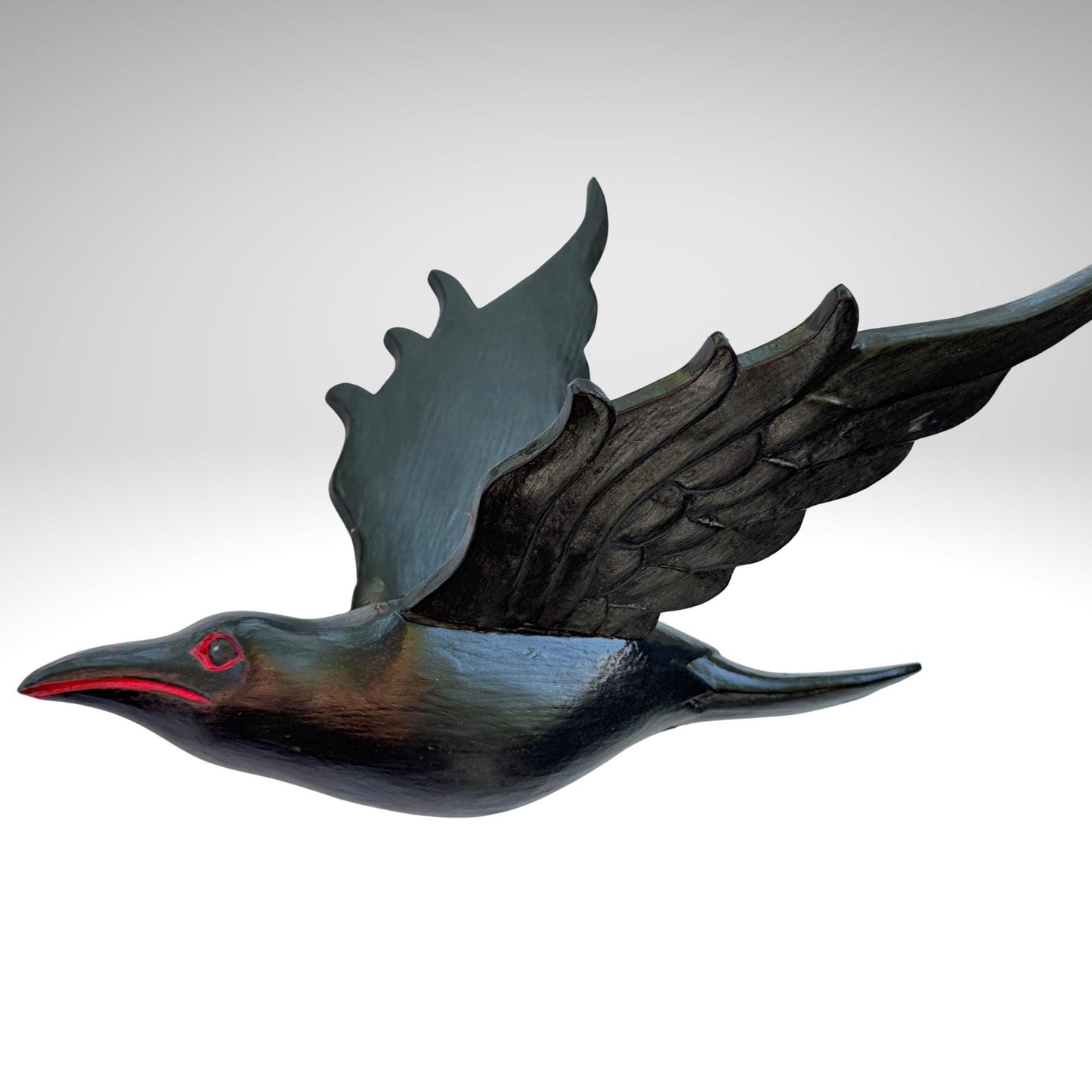 Hand Carved Wood Crow Mobile: Gothic Raven, Bali Art Spiritchaser Sculpture