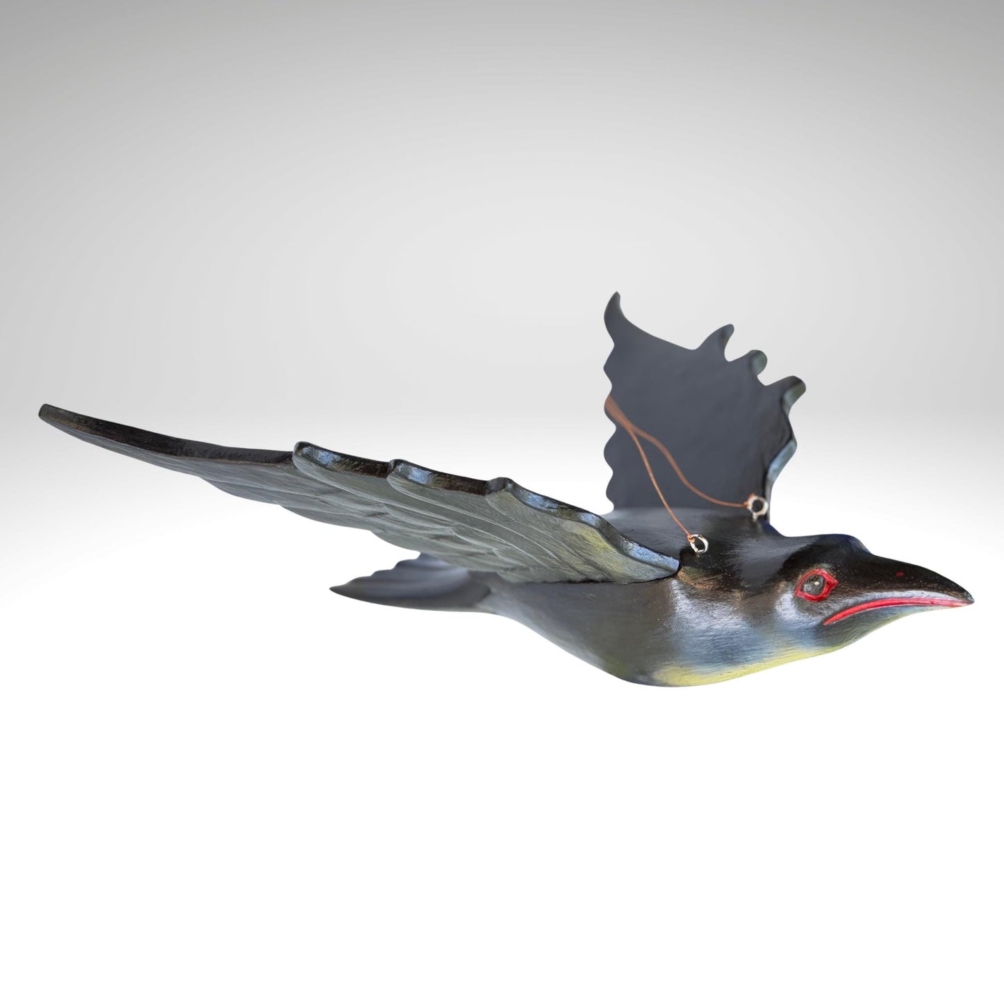 Hand Carved Wood Crow Mobile: Gothic Raven, Bali Art Spiritchaser Sculpture