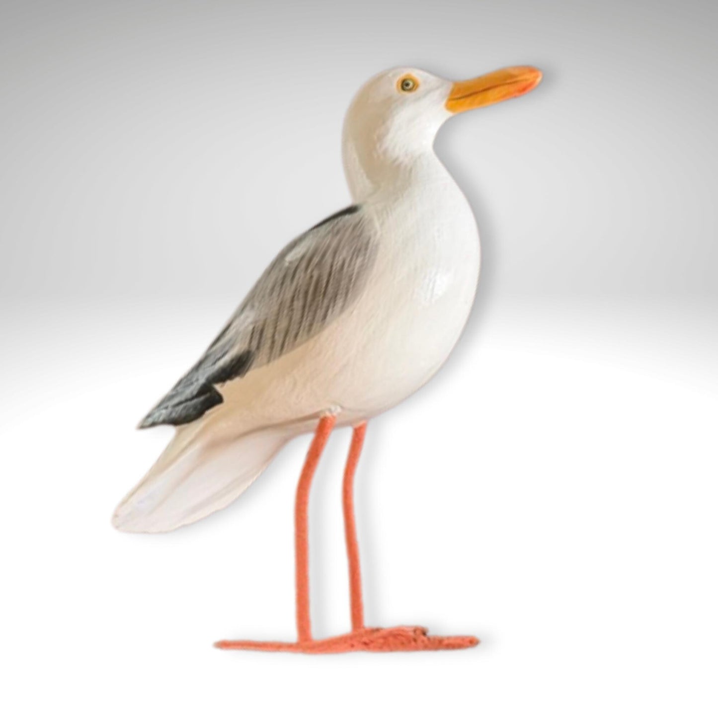 Seagull Herring Gull Hand Carved Wood Wildlife Sculpture, Bird Statue, Coastal Decor