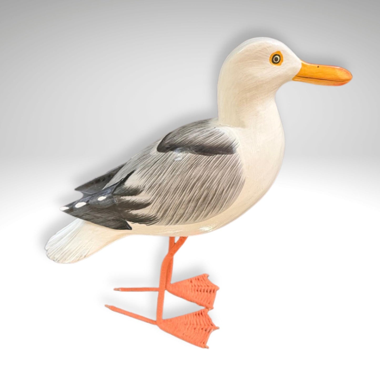 Seagull Herring Gull Hand Carved Wood Wildlife Sculpture, Bird Statue, Coastal Decor