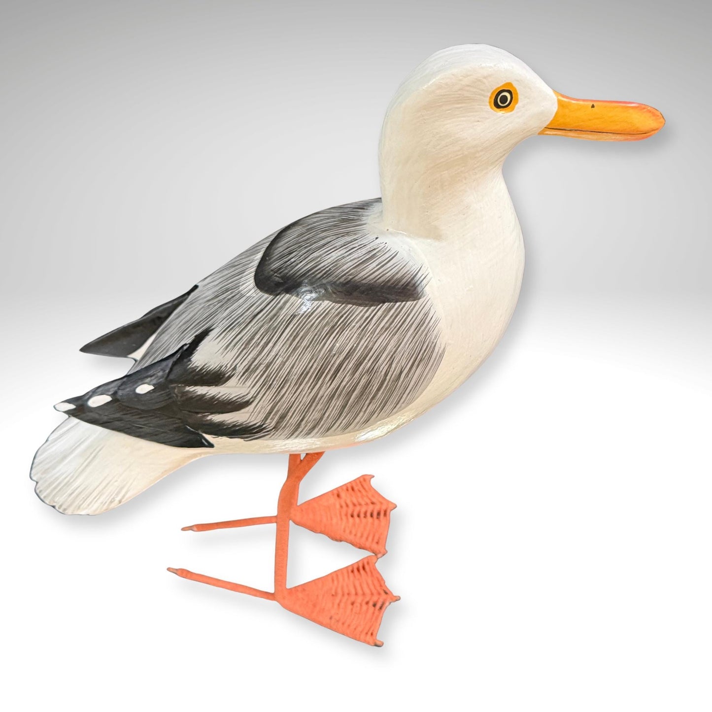 Seagull Herring Gull Hand Carved Wood Wildlife Sculpture, Bird Statue, Coastal Decor