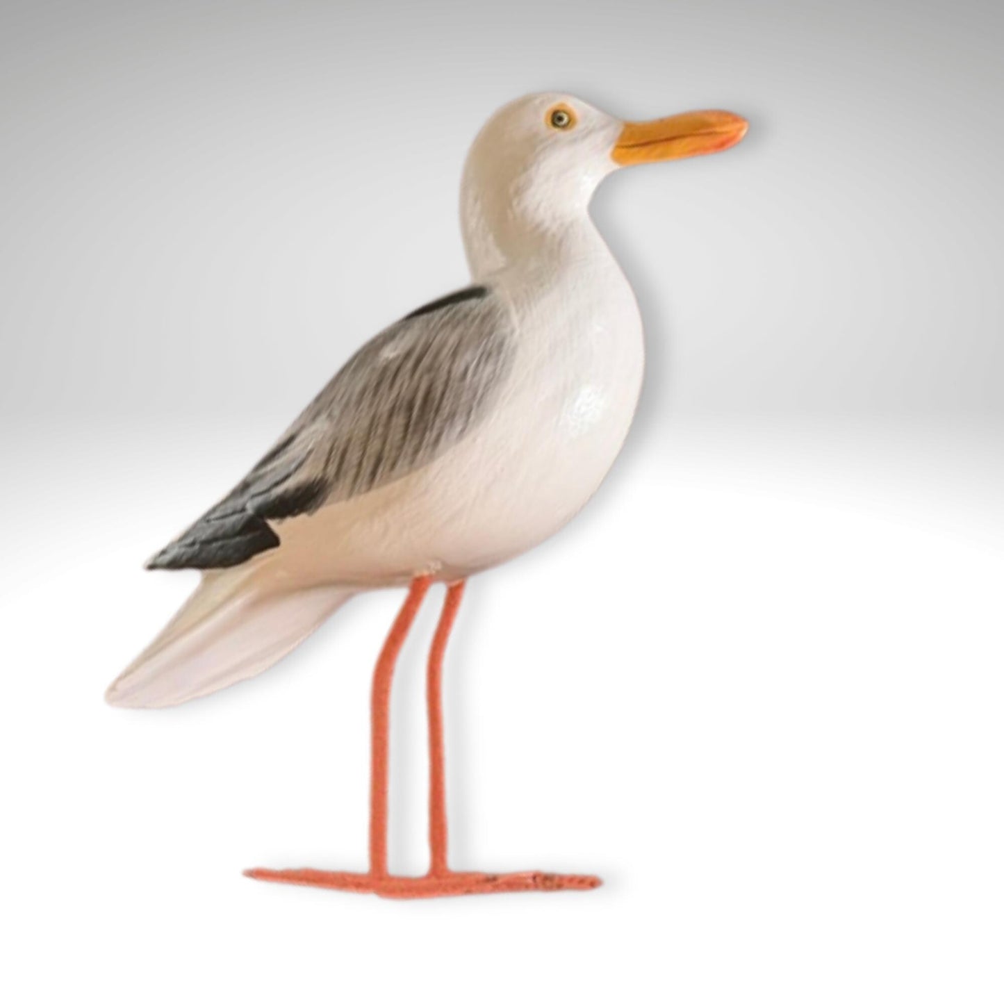 Seagull Herring Gull Hand Carved Wood Wildlife Sculpture, Bird Statue, Coastal Decor