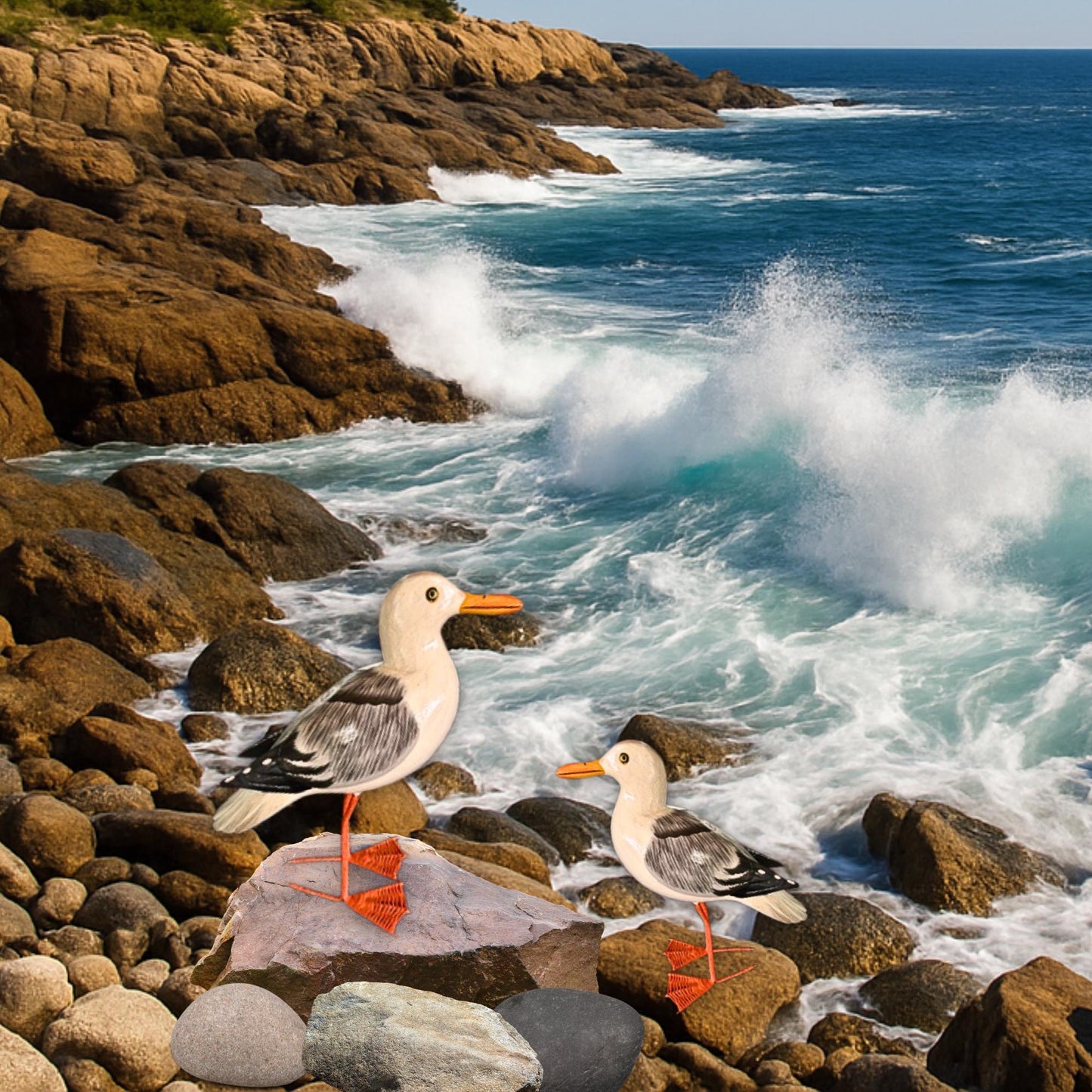 Seagull Herring Gull Hand Carved Wood Wildlife Sculpture, Bird Statue, Coastal Decor