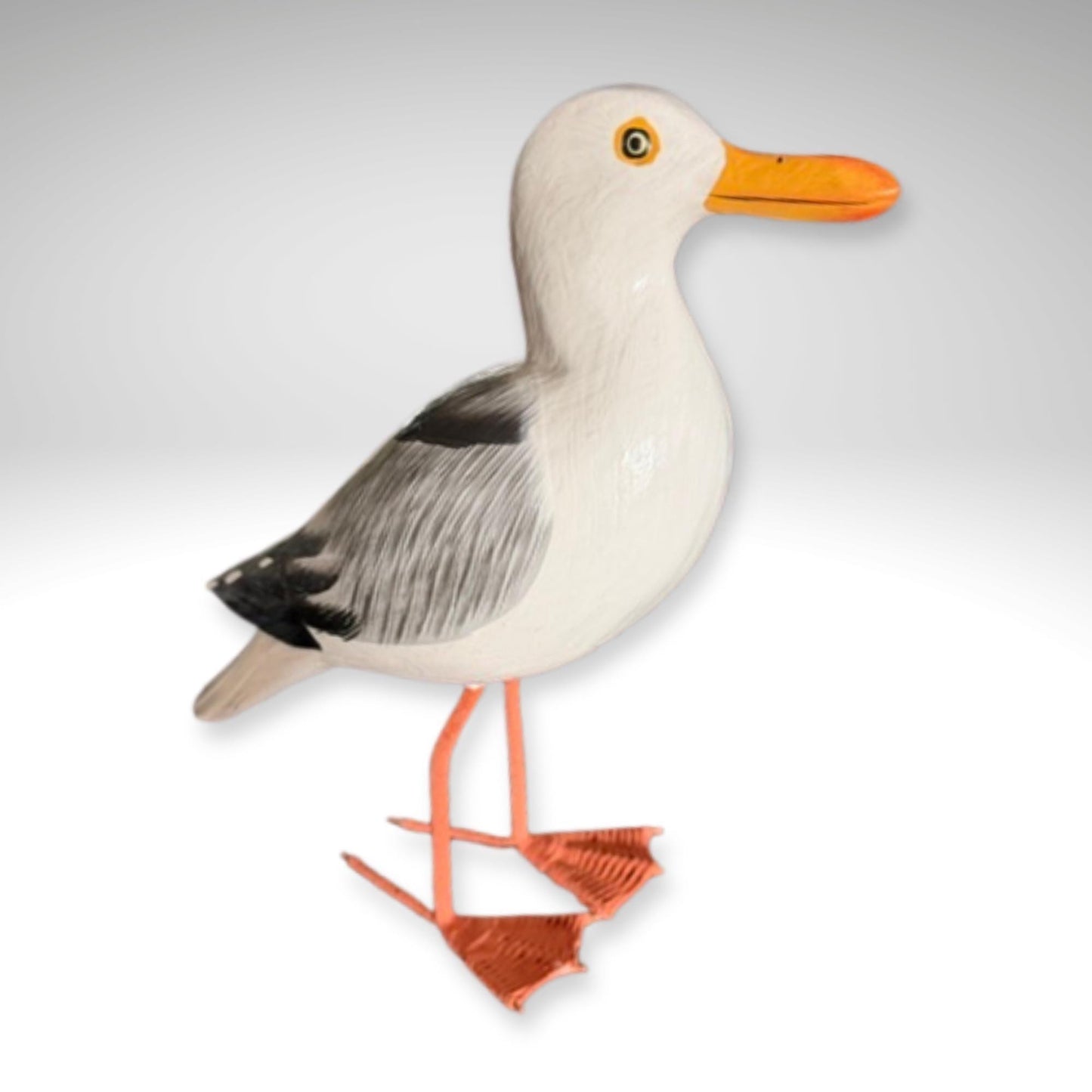 Seagull Herring Gull Hand Carved Wood Wildlife Sculpture, Bird Statue, Coastal Decor