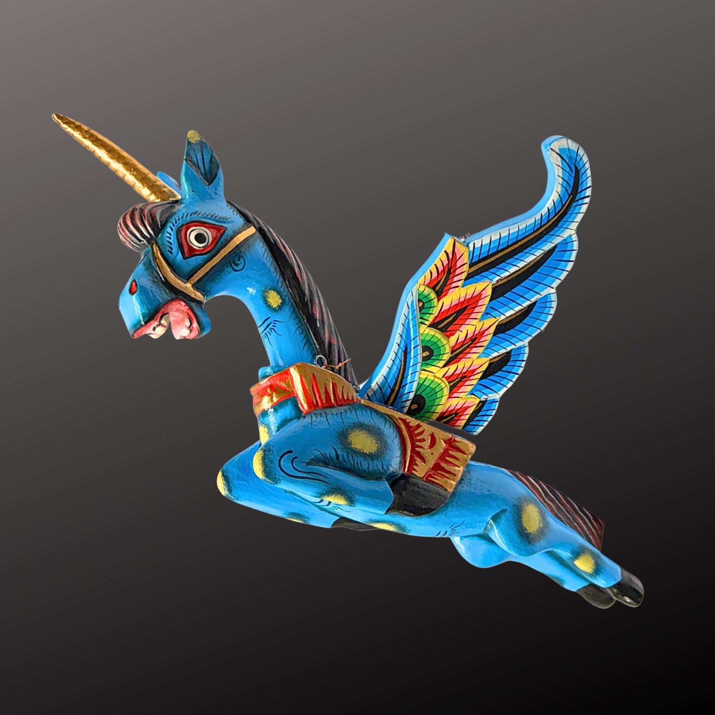 Hand Carved Balinese Horse Pegasus Spirit Chaser Mobile: Winged Unicorn Pegahorn Folk Art