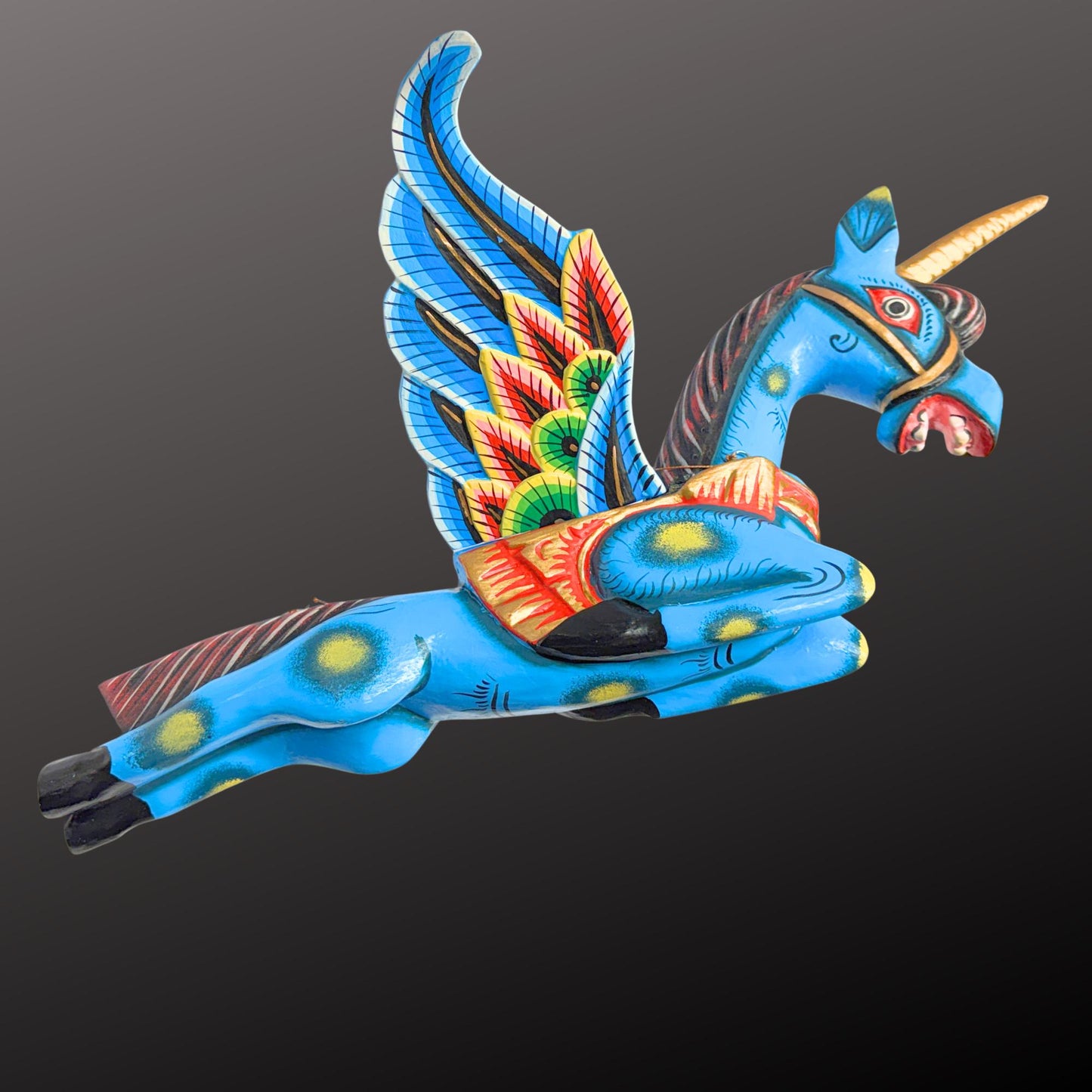Hand Carved Balinese Horse Pegasus Spirit Chaser Mobile: Winged Unicorn Pegahorn Folk Art