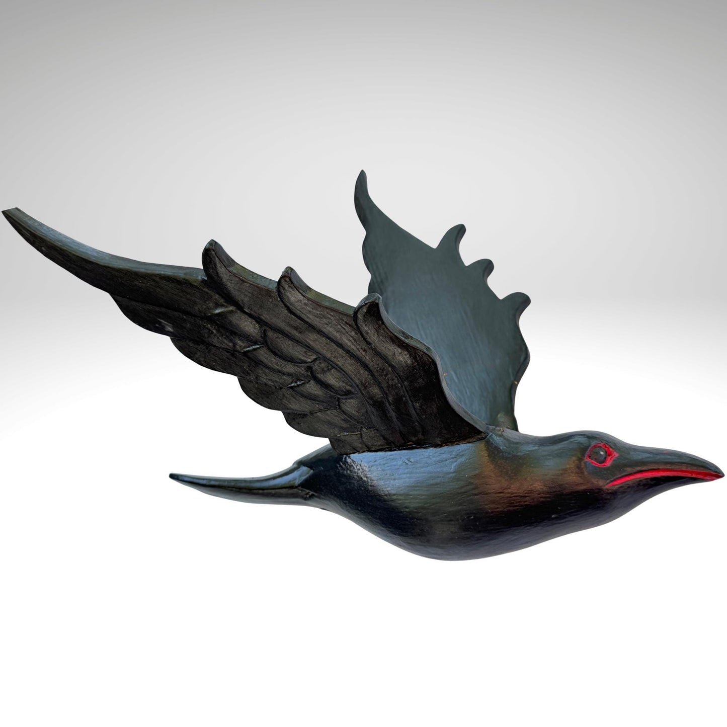 Hand Carved Wood Crow Mobile: Gothic Raven, Bali Art Spiritchaser Sculpture
